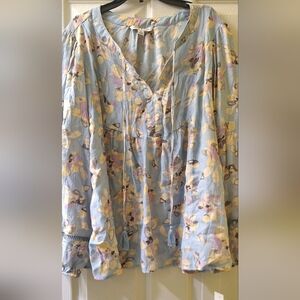 Zac & Rachel NWT Womems XL Floral Blouse in Blue and Yellow Boho Top